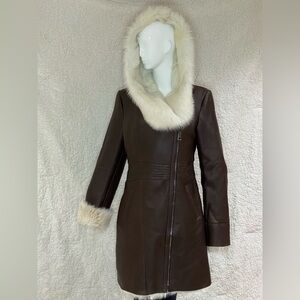 Sheepskin Shearling leather skirt hoodie jacket